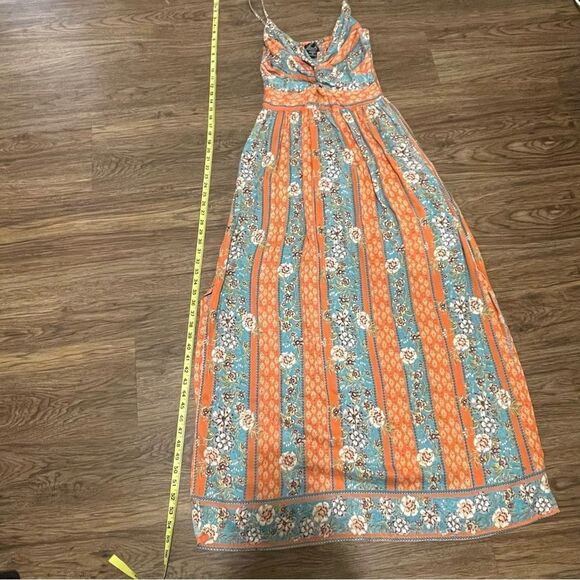NWT Angie Boho Knot Front Floral Printed Maxi Dress Blue Orange Size Medium - Picture 11 of 14